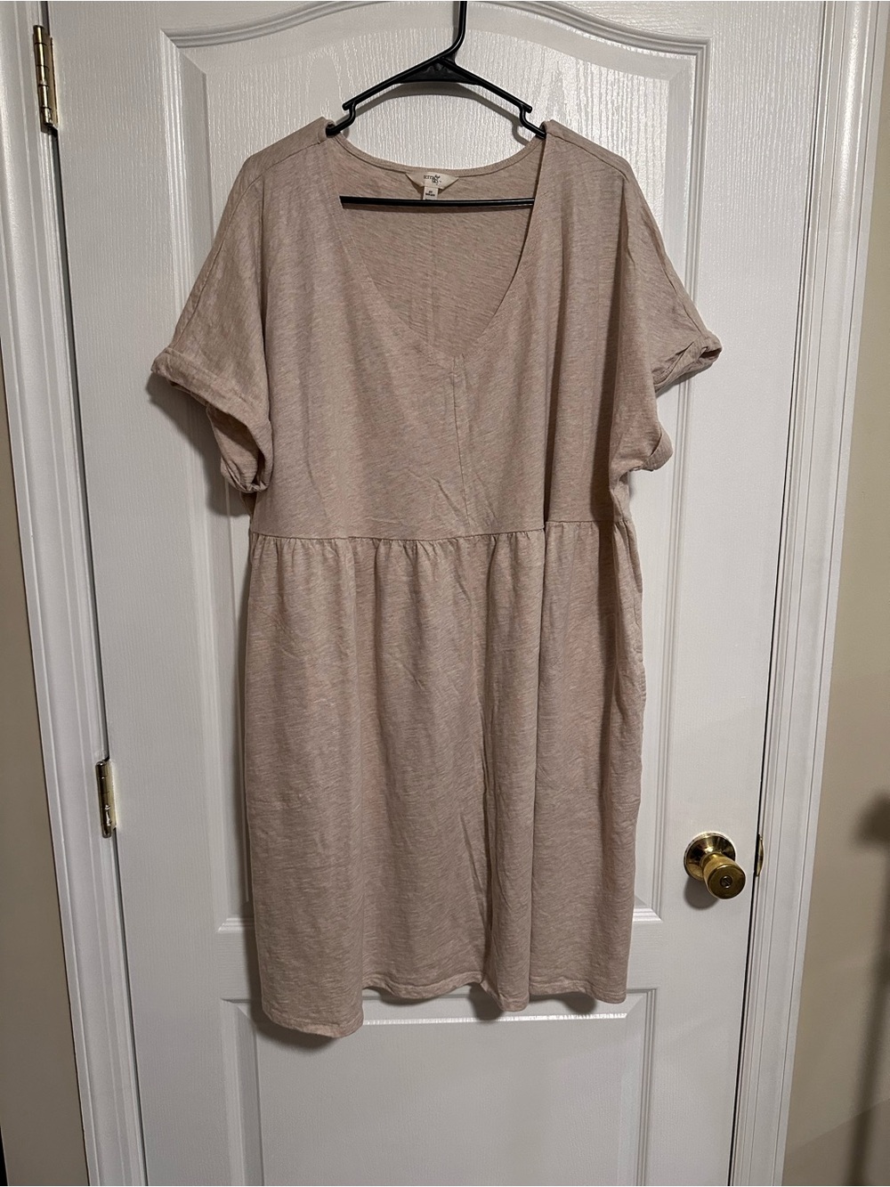 🤍 Terra & Sky Beige Babydoll Dress 2X Soft Cotton Pockets Boho ✨